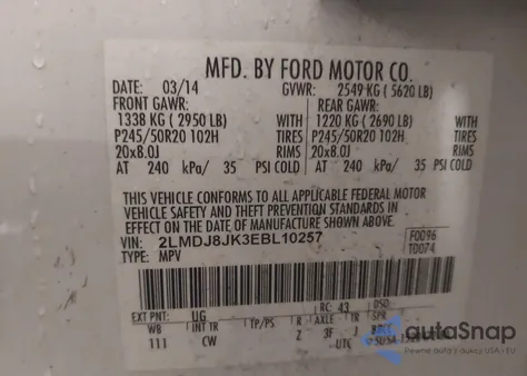 2014 Lincoln Mkx from USA, damaged, VIN 2LMDJ8JK3EBL10257